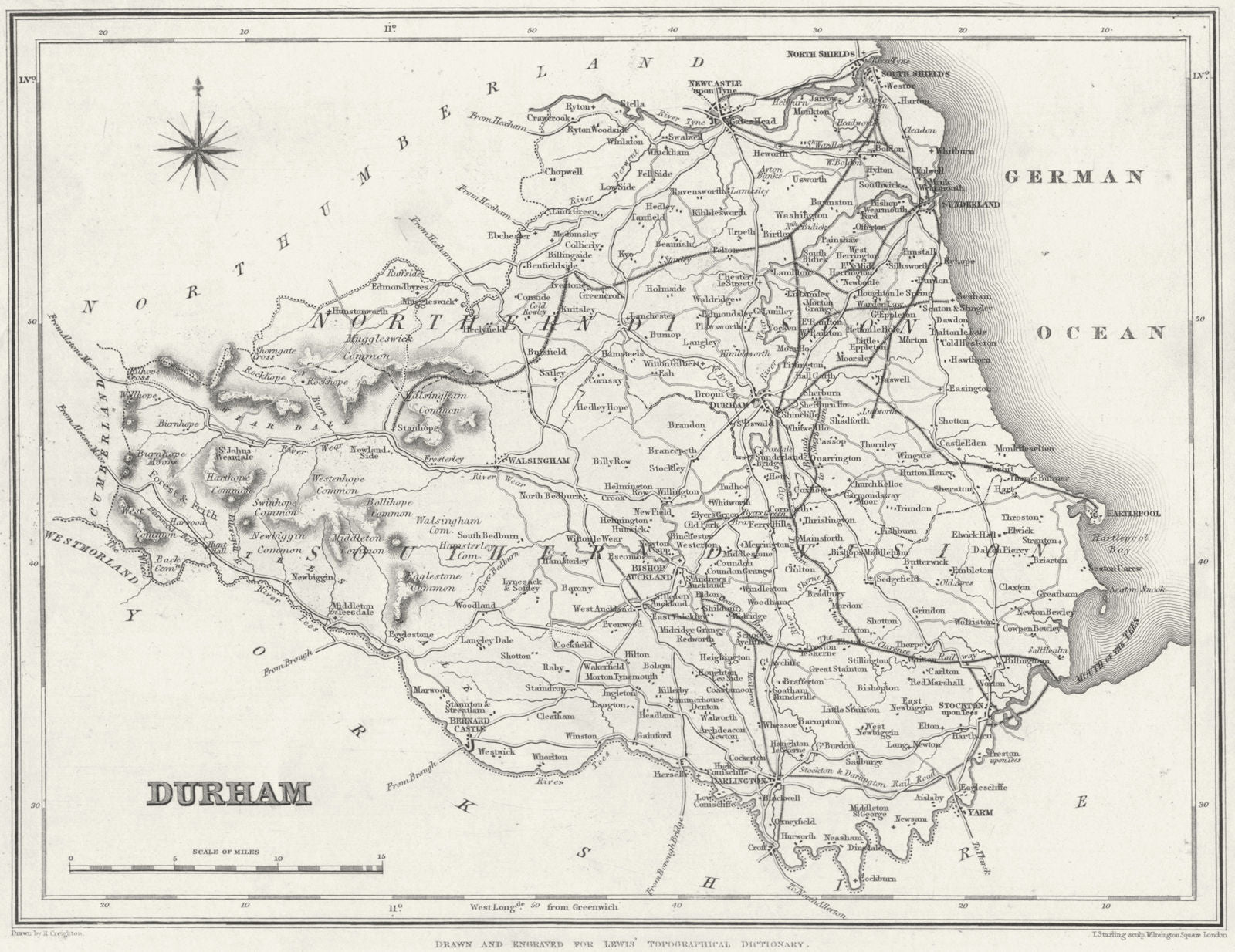 DURHAM. Lewis 1831 old antique vintage map plan chart